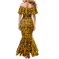 Culture Adinkra Family Matching Mermaid Dress and Hawaiian Shirt West African Yellow Art - Wonder Print Shop