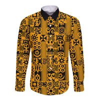 Culture Adinkra Long Sleeve Button Shirt West African Yellow Art - Wonder Print Shop