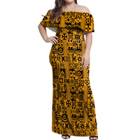 Culture Adinkra Off Shoulder Maxi Dress West African Yellow Art - Wonder Print Shop