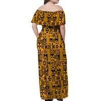 Culture Adinkra Off Shoulder Maxi Dress West African Yellow Art - Wonder Print Shop