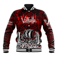 Blood Flows to Valhalla Baseball Jacket Viking Longship Nordic Knotwork - Dark Mythology