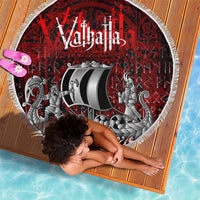Blood Flows to Valhalla Beach Blanket Viking Longship Nordic Knotwork - Dark Mythology