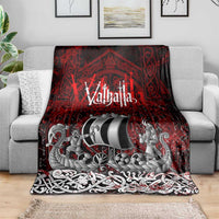 Blood Flows to Valhalla Blanket Viking Longship Nordic Knotwork - Dark Mythology