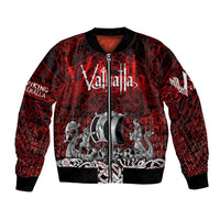Blood Flows to Valhalla Bomber Jacket Viking Longship Nordic Knotwork - Dark Mythology