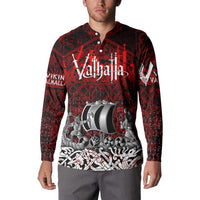 Blood Flows to Valhalla Button Sweatshirt Viking Longship Nordic Knotwork - Dark Mythology