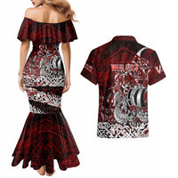 Blood Flows to Valhalla Couples Matching Mermaid Dress and Hawaiian Shirt Viking Longship Nordic Knotwork - Dark Mythology