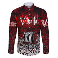 Blood Flows to Valhalla Family Matching Long Sleeve Bodycon Dress and Hawaiian Shirt Viking Longship Nordic Knotwork - Dark Mythology