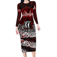 Blood Flows to Valhalla Family Matching Long Sleeve Bodycon Dress and Hawaiian Shirt Viking Longship Nordic Knotwork - Dark Mythology