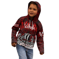 Blood Flows to Valhalla Kid Hoodie Viking Longship Nordic Knotwork - Dark Mythology