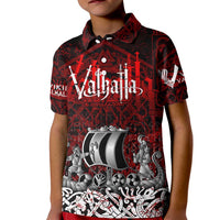 Blood Flows to Valhalla Kid Polo Shirt Viking Longship Nordic Knotwork - Dark Mythology