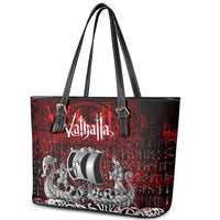 Blood Flows to Valhalla Leather Tote Bag Viking Longship Nordic Knotwork - Dark Mythology