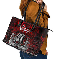 Blood Flows to Valhalla Leather Tote Bag Viking Longship Nordic Knotwork - Dark Mythology