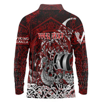 Blood Flows to Valhalla Long Sleeve Polo Shirt Viking Longship Nordic Knotwork - Dark Mythology