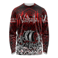 Blood Flows to Valhalla Long Sleeve Shirt Viking Longship Nordic Knotwork - Dark Mythology