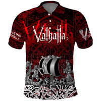 Blood Flows to Valhalla Polo Shirt Viking Longship Nordic Knotwork - Dark Mythology