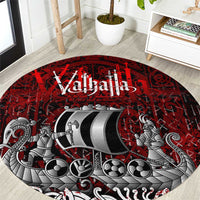 Blood Flows to Valhalla Round Carpet Viking Longship Nordic Knotwork - Dark Mythology