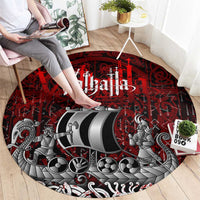 Blood Flows to Valhalla Round Carpet Viking Longship Nordic Knotwork - Dark Mythology
