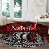 Blood Flows to Valhalla Round Carpet Viking Longship Nordic Knotwork - Dark Mythology