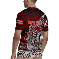Blood Flows to Valhalla Rugby Jersey Viking Longship Nordic Knotwork - Dark Mythology