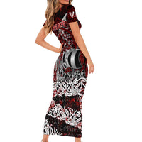 Blood Flows to Valhalla Short Sleeve Bodycon Dress Viking Longship Nordic Knotwork - Dark Mythology