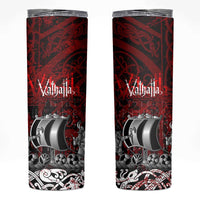 Blood Flows to Valhalla Skinny Tumbler Viking Longship Nordic Knotwork - Dark Mythology