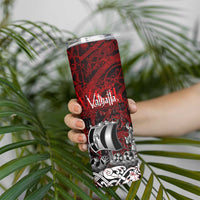 Blood Flows to Valhalla Skinny Tumbler Viking Longship Nordic Knotwork - Dark Mythology