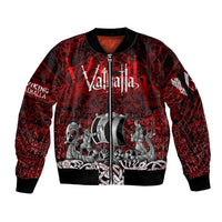Blood Flows to Valhalla Sleeve Zip Bomber Jacket Viking Longship Nordic Knotwork - Dark Mythology