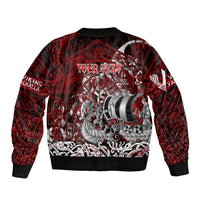Blood Flows to Valhalla Sleeve Zip Bomber Jacket Viking Longship Nordic Knotwork - Dark Mythology