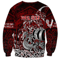 Blood Flows to Valhalla Sweatshirt Viking Longship Nordic Knotwork - Dark Mythology