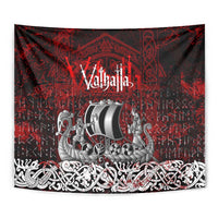 Blood Flows to Valhalla Tapestry Viking Longship Nordic Knotwork - Dark Mythology