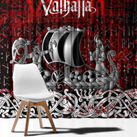 Blood Flows to Valhalla Window Curtain Viking Longship Nordic Knotwork - Dark Mythology