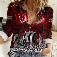 Blood Flows to Valhalla Women Casual Shirt Viking Longship Nordic Knotwork - Dark Mythology