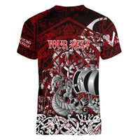 Blood Flows to Valhalla Women V-Neck T-Shirt Viking Longship Nordic Knotwork - Dark Mythology