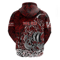 Blood Flows to Valhalla Zip Hoodie Viking Longship Nordic Knotwork - Dark Mythology
