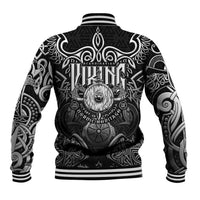 Scandinavian Viking Baseball Jacket Norse Warrior Sigil - Helmet and Battle Axes