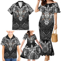 Scandinavian Viking Family Matching Mermaid Dress and Hawaiian Shirt Norse Warrior Sigil - Helmet and Battle Axes