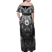 Scandinavian Viking Family Matching Off Shoulder Maxi Dress and Hawaiian Shirt Norse Warrior Sigil - Helmet and Battle Axes