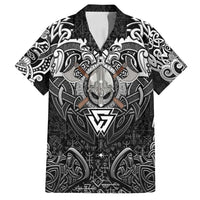 Scandinavian Viking Family Matching Off Shoulder Short Dress and Hawaiian Shirt Norse Warrior Sigil - Helmet and Battle Axes