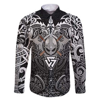 Scandinavian Viking Family Matching Puletasi and Hawaiian Shirt Norse Warrior Sigil - Helmet and Battle Axes