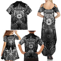Scandinavian Viking Family Matching Summer Maxi Dress and Hawaiian Shirt Norse Warrior Sigil - Helmet and Battle Axes