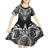 Scandinavian Viking Kid Short Sleeve Dress Norse Warrior Sigil - Helmet and Battle Axes