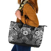 Scandinavian Viking Leather Tote Bag Norse Warrior Sigil - Helmet and Battle Axes