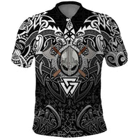 Scandinavian Viking Polo Shirt Norse Warrior Sigil - Helmet and Battle Axes