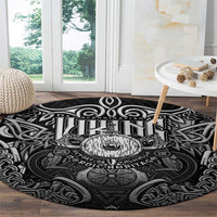 Scandinavian Viking Round Carpet Norse Warrior Sigil - Helmet and Battle Axes