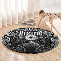 Scandinavian Viking Round Carpet Norse Warrior Sigil - Helmet and Battle Axes