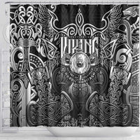 Scandinavian Viking Shower Curtain Norse Warrior Sigil - Helmet and Battle Axes