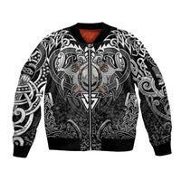 Scandinavian Viking Sleeve Zip Bomber Jacket Norse Warrior Sigil - Helmet and Battle Axes