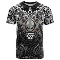 Scandinavian Viking T Shirt Norse Warrior Sigil - Helmet and Battle Axes