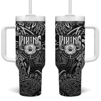 Scandinavian Viking Tumbler With Handle Norse Warrior Sigil - Helmet and Battle Axes