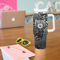 Scandinavian Viking Tumbler With Handle Norse Warrior Sigil - Helmet and Battle Axes